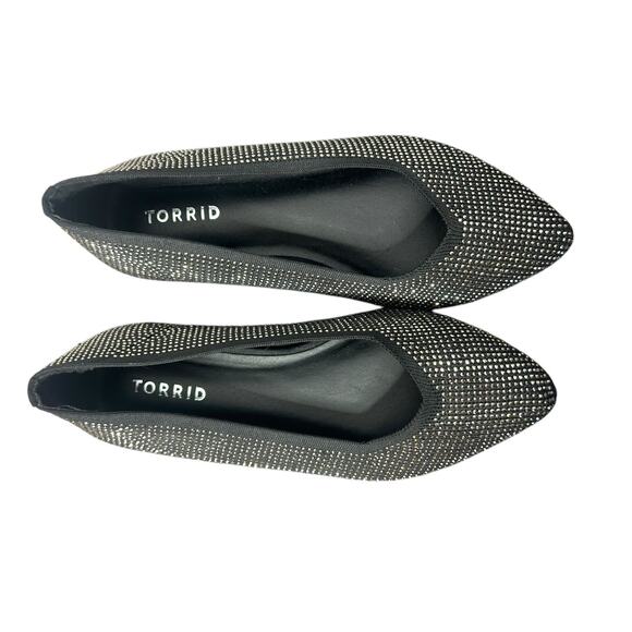 Torrid Rhinestone Embellished Knot Pointed Toe Ballet Flats Black Size 7WW - Picture 2 of 6